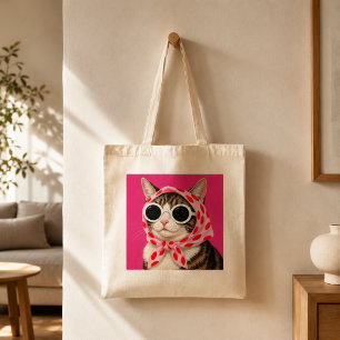 Funny Cat with Sunglasses and Headscarf Tote Bag