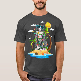 Funny Cat With Xmas Lights Summer Vibes Christmas  T-Shirt