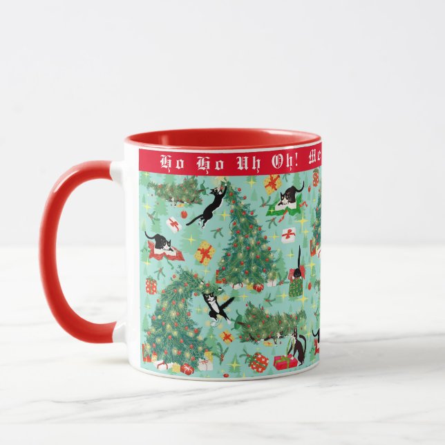 Funny Cat Wrecks Christmas Tree Custom  Mug (Left)