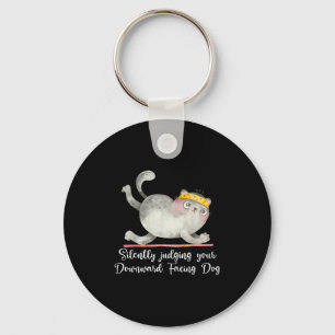 Funny Cat Yoga Quotes Silently Judging  Keychain
