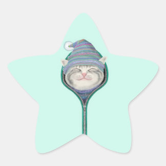 Funny Cat Zipper Fur Cap Sticker