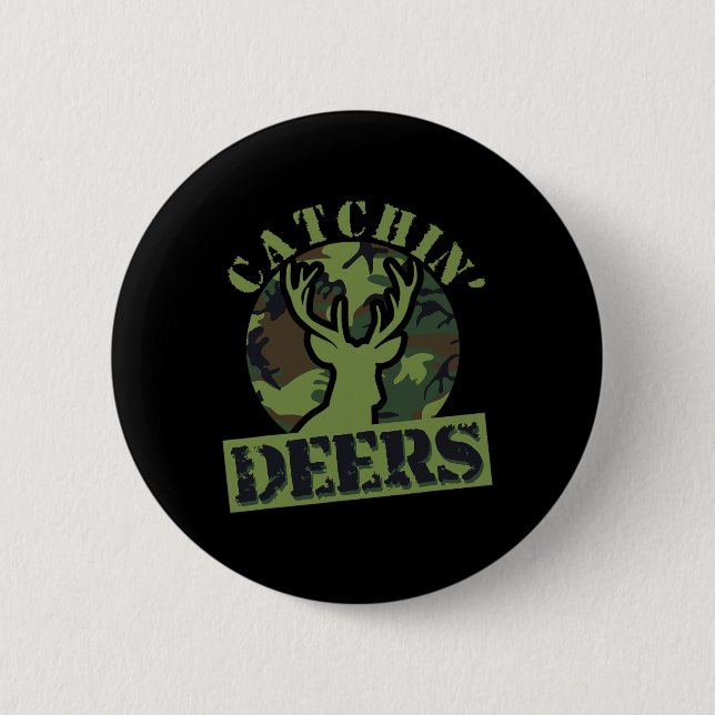 Funny Catchin' Deers  2 Inch Round Button (Front)