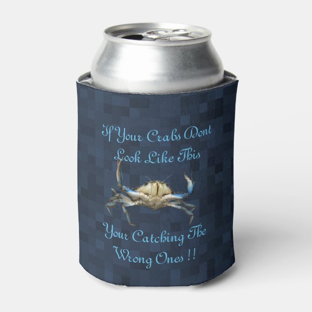 Funny Catching Crabs Logo On Blue Can Cooler (Can Front)