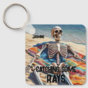 Funny Catching Some Rays Skeleton  T-Shirt Keychain