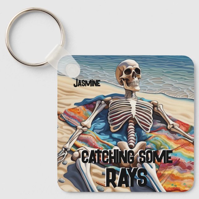 Funny Catching Some Rays Skeleton  T-Shirt Keychain (Front)