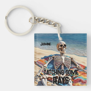 Funny Catching Some Rays Skeleton  T-Shirt Keychain