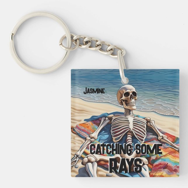 Funny Catching Some Rays Skeleton  T-Shirt Keychain (Front)