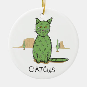 Funny "Catcus" Cactus Drawing Ceramic Ornament