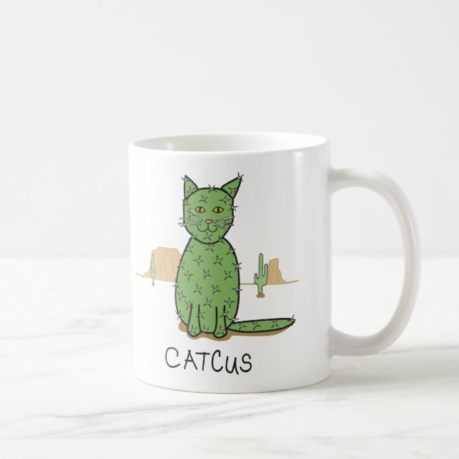 Funny "Catcus" Cactus Drawing Coffee Mug (Right)