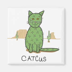 Funny "Catcus" Cactus Drawing Magnet