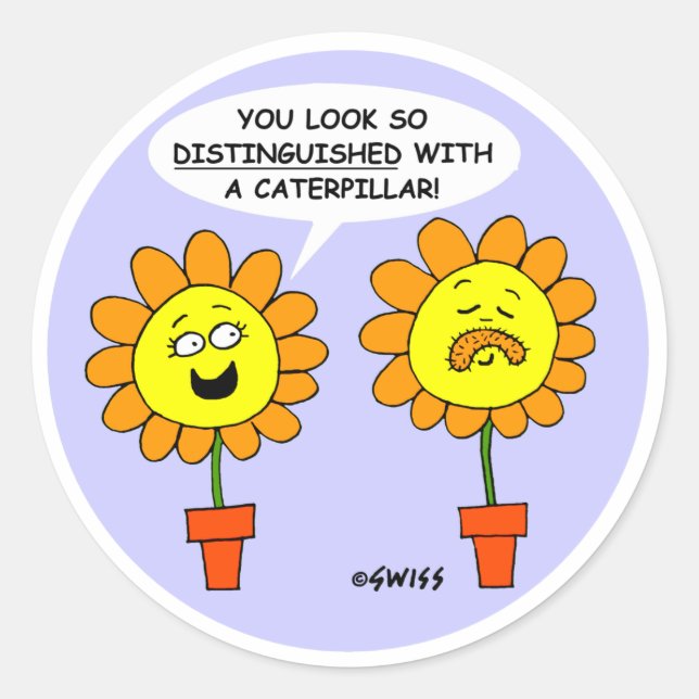 Funny Caterpillar Moustache Cartoon Classic Round Sticker (Front)