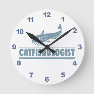 Funny Catfish Fishing Round Clock