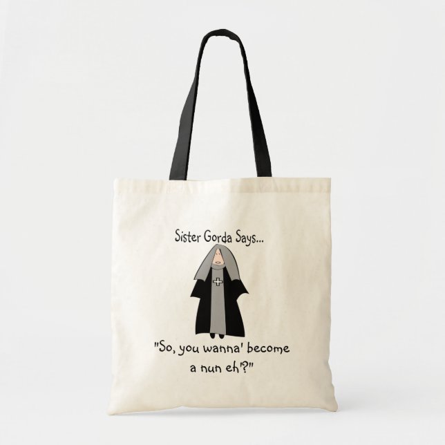 Funny Catholic Nun Gifts, "Sister Gorda" Tote Bag (Front)