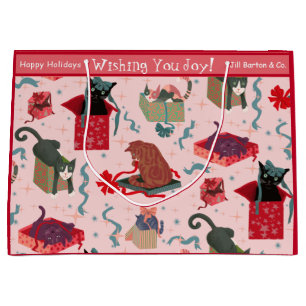 Funny Cats and Christmas Boxes Custom Large Large Gift Bag