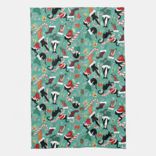 Funny cats and Christmas stockings Kitchen Towel