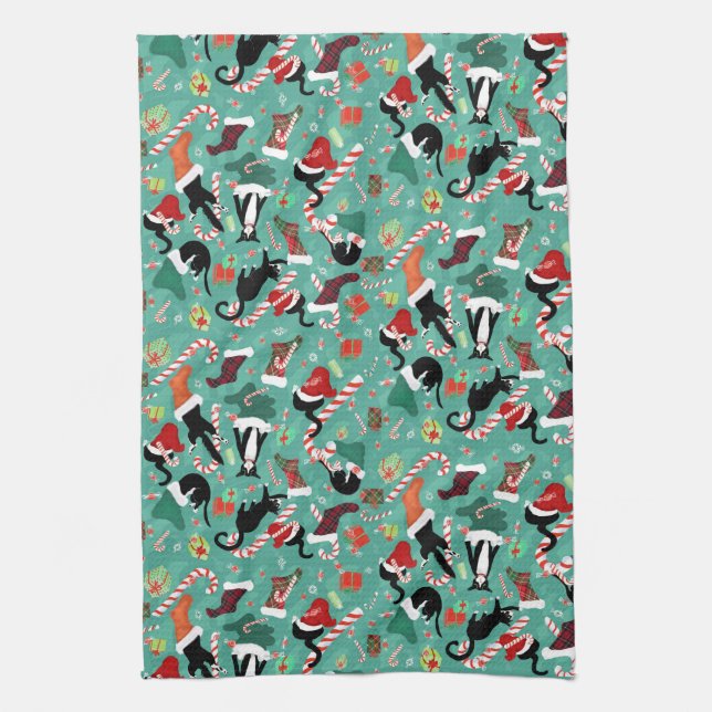 Funny cats and Christmas stockings Kitchen Towel (Vertical)