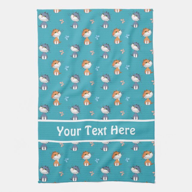 Funny Cats and Cute Butterflies Pattern Kitchen Towel (Vertical)