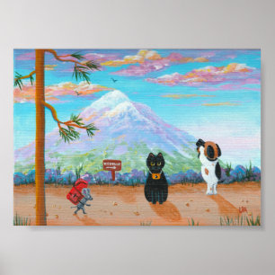 Funny Cats and Dog Mountain Trail Poster