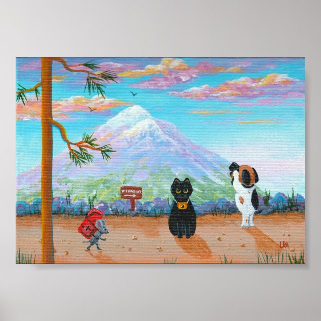 Funny Cats and Dog Mountain Trail Poster (Front)