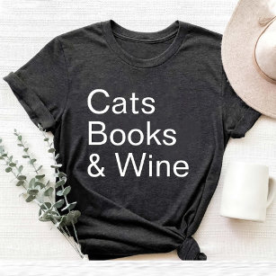 Funny Cats Books and Wine Lover mom black T-Shirt