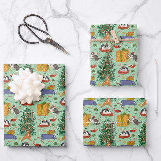 Funny Cats Christmas Green Wrapping Paper