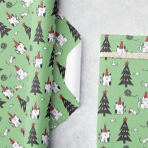 Funny Cats Christmas pattern green