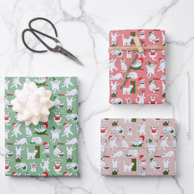 Funny Cats Christmas Wrapping Paper Sheet (Front)
