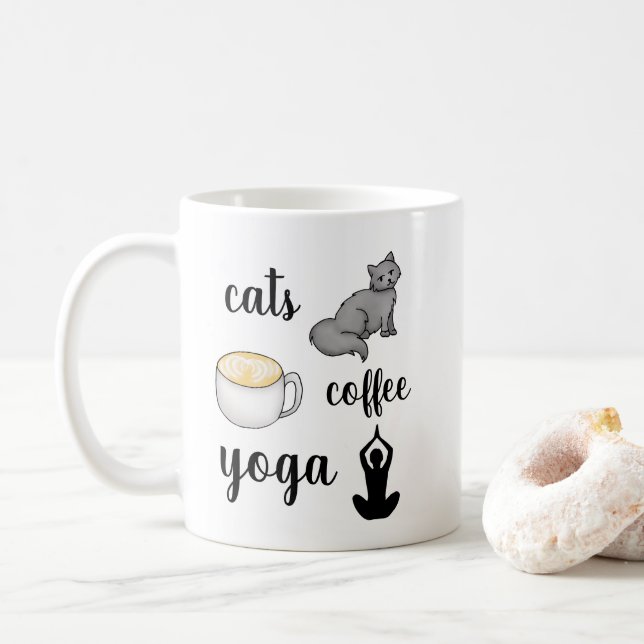 Funny Cats Coffee Yoga Lover Mug (With Donut)
