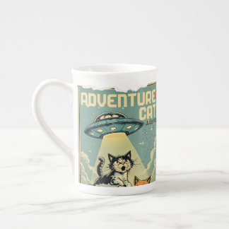 Funny cats comic book alien abduction sci-fi bone china mug