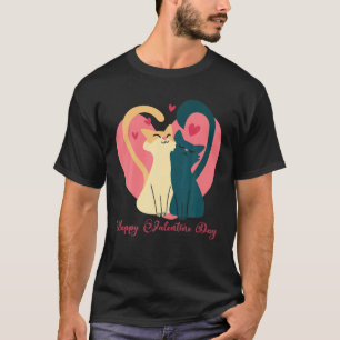 Funny Cats Couples Lovers Red Heart Happy Valentin T-Shirt
