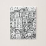 Funny Cats Detailed Town Black White Colouring Gif Jigsaw Puzzle<br><div class="desc">Black and white design for relaxing colouring,  whimsical detailed cozy town with houses and cute cats,  find and colour all of the cats hiding in this town. This puzzle would work great as a gift for a cat lover.</div>