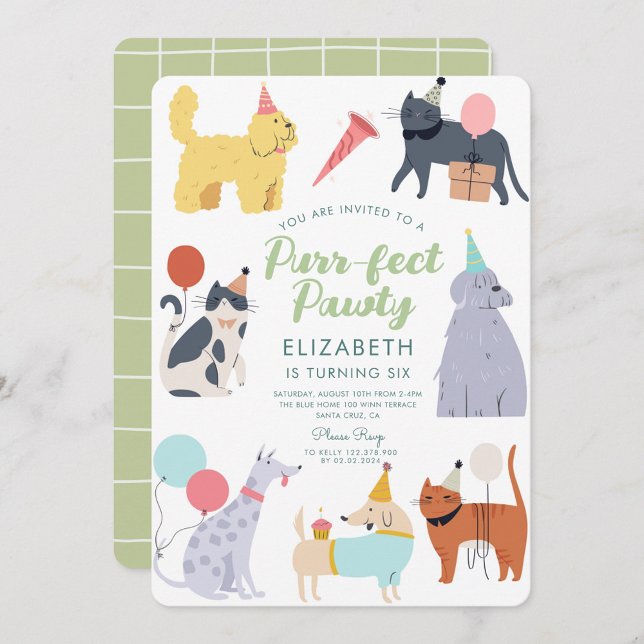 Funny Cats Dogs Purr-fect Birthday Pawty  Invitation (Creator Uploaded)