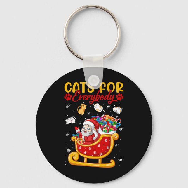 Funny Cats For Everybody Santa Sleigh Merry Christ Keychain (Front)