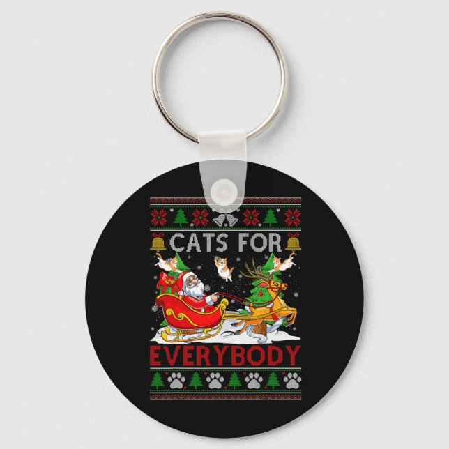 Funny Cats For Everybody Santa Sleigh Ugly Christm Keychain (Front)