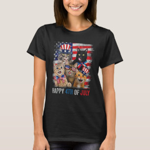 Funny Cats Happy 4th Of July American US Flag 4th  T-Shirt