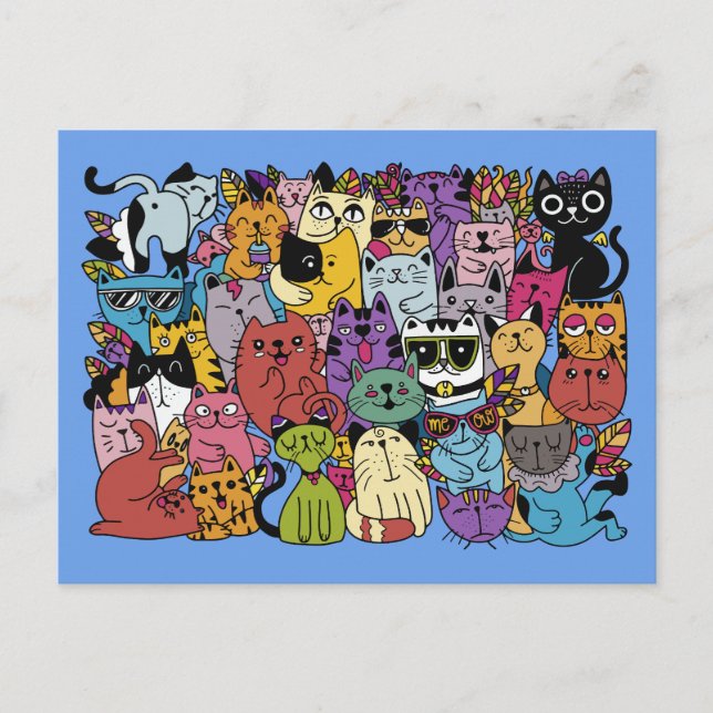 Funny Cats Illustration Postcard (Front)
