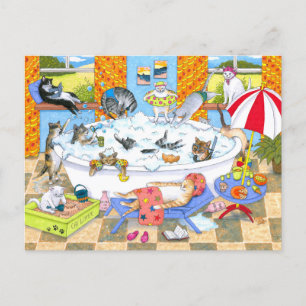 Funny Cats in Bath 601 Postcard