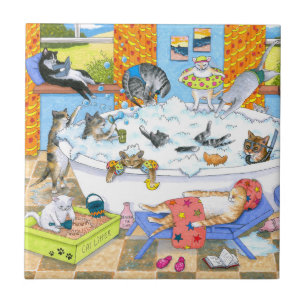Funny Cats in Bath 601 Tile