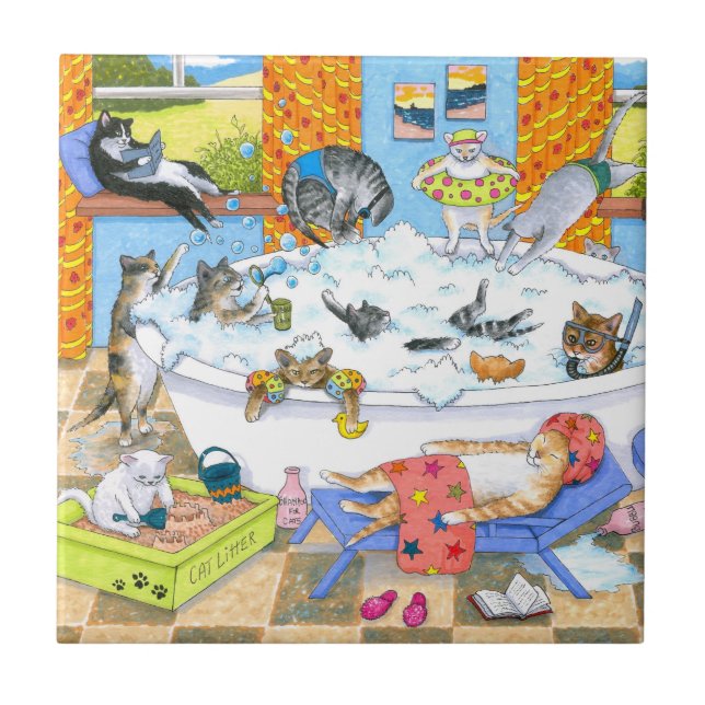 Funny Cats in Bath 601 Tile (Front)