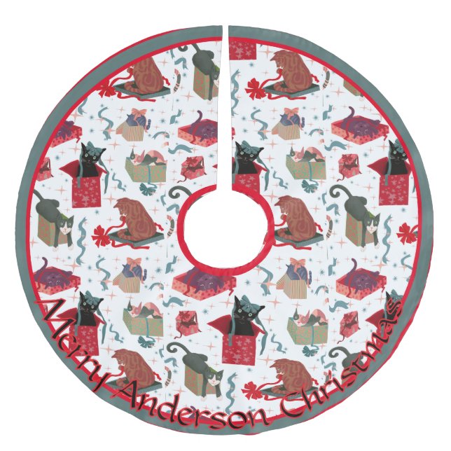 Funny Cats in Christmas Boxes Personalized  Brushed Polyester Tree Skirt (Front)