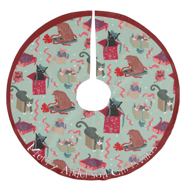 Funny Cats in Christmas Boxes Personalized Brushed Polyester Tree Skirt (Front)