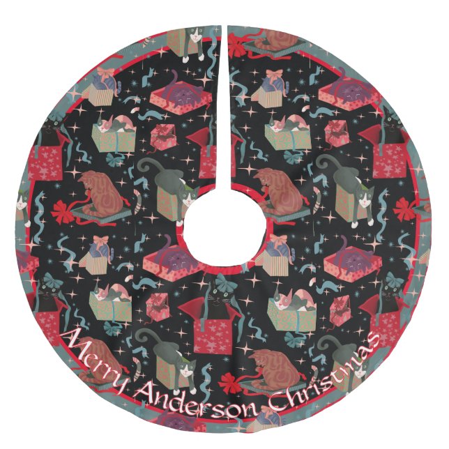 Funny Cats in Christmas Boxes Personalized  Brushed Polyester Tree Skirt (Front)