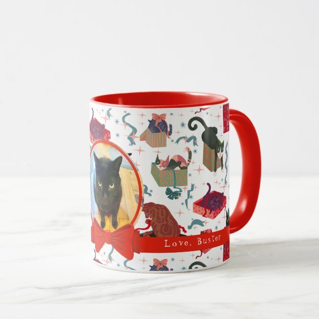 Funny Cats In Christmas Boxes Personalized Photo  Mug (Front Right)