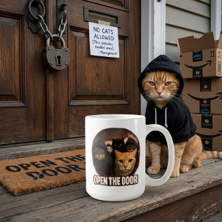 Funny Cats in Hoodies Open The Door Coffee Mug