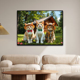Funny Cats in Preppy Spring Attire and Hats   Poster