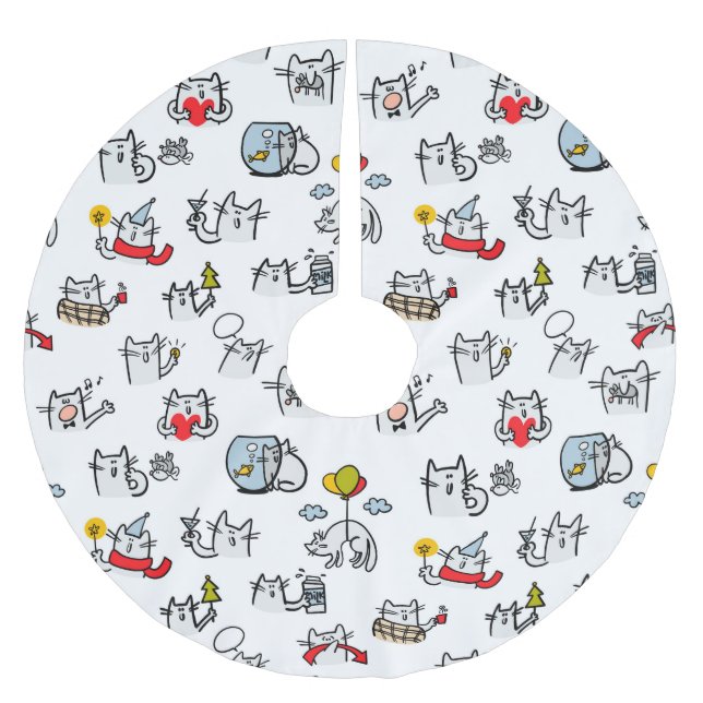 Funny cats, milk and magic. brushed polyester tree skirt (Front)