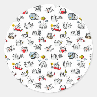 Funny cats, milk and magic. classic round sticker