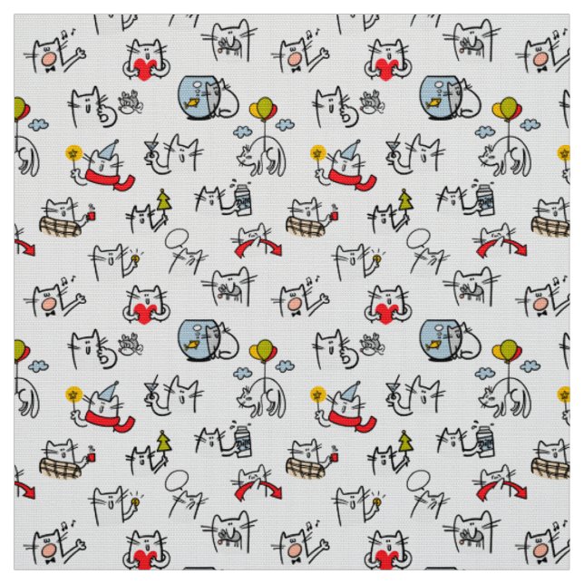 Funny cats, milk and magic. fabric (Swatch)