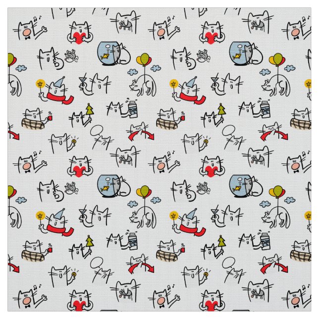 Funny cats, milk and magic. fabric (Swatch)