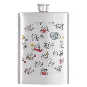 Funny cats, milk and magic. hip flask